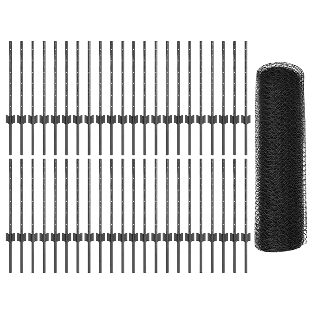 Hatszögletű kerítés oszlopokkal 100 x 0,6 m PVC-bevonatos acél