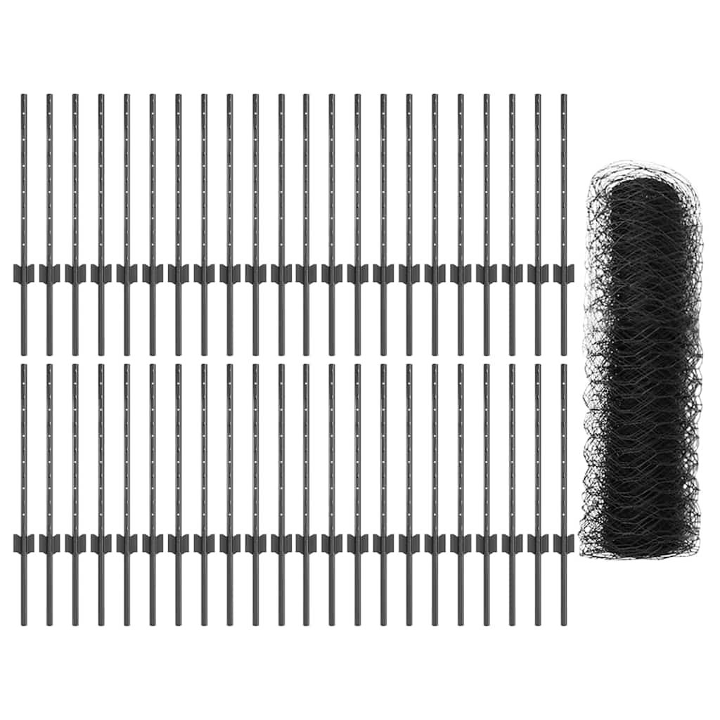 Hatszögletű kerítés oszlopokkal 100 x 0,6 m PVC-bevonatos acél
