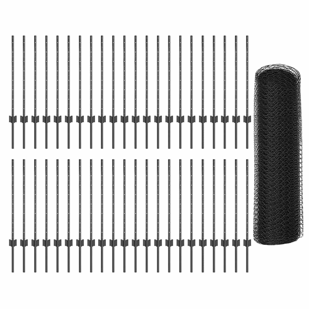 Hatszögletű kerítés oszlopokkal 100 x 0,8 m PVC-bevonatos acél