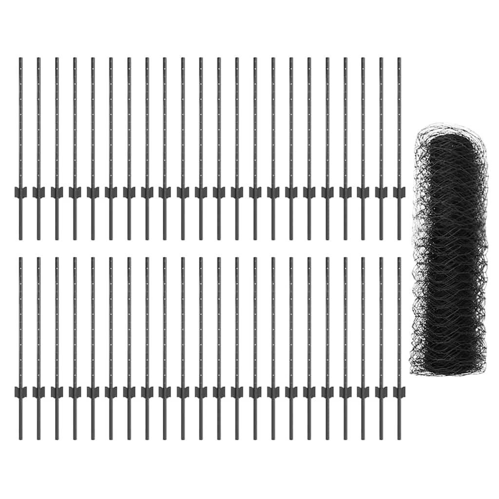 Hatszögletű kerítés oszlopokkal 100 x 0,8 m PVC-bevonatos acél