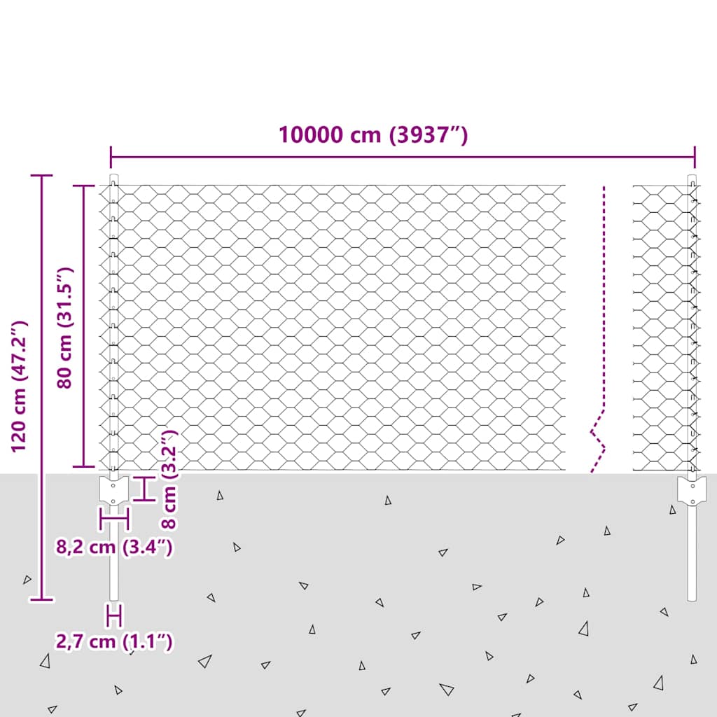 Hatszögletű kerítés oszlopokkal 100 x 0,8 m PVC-bevonatos acél