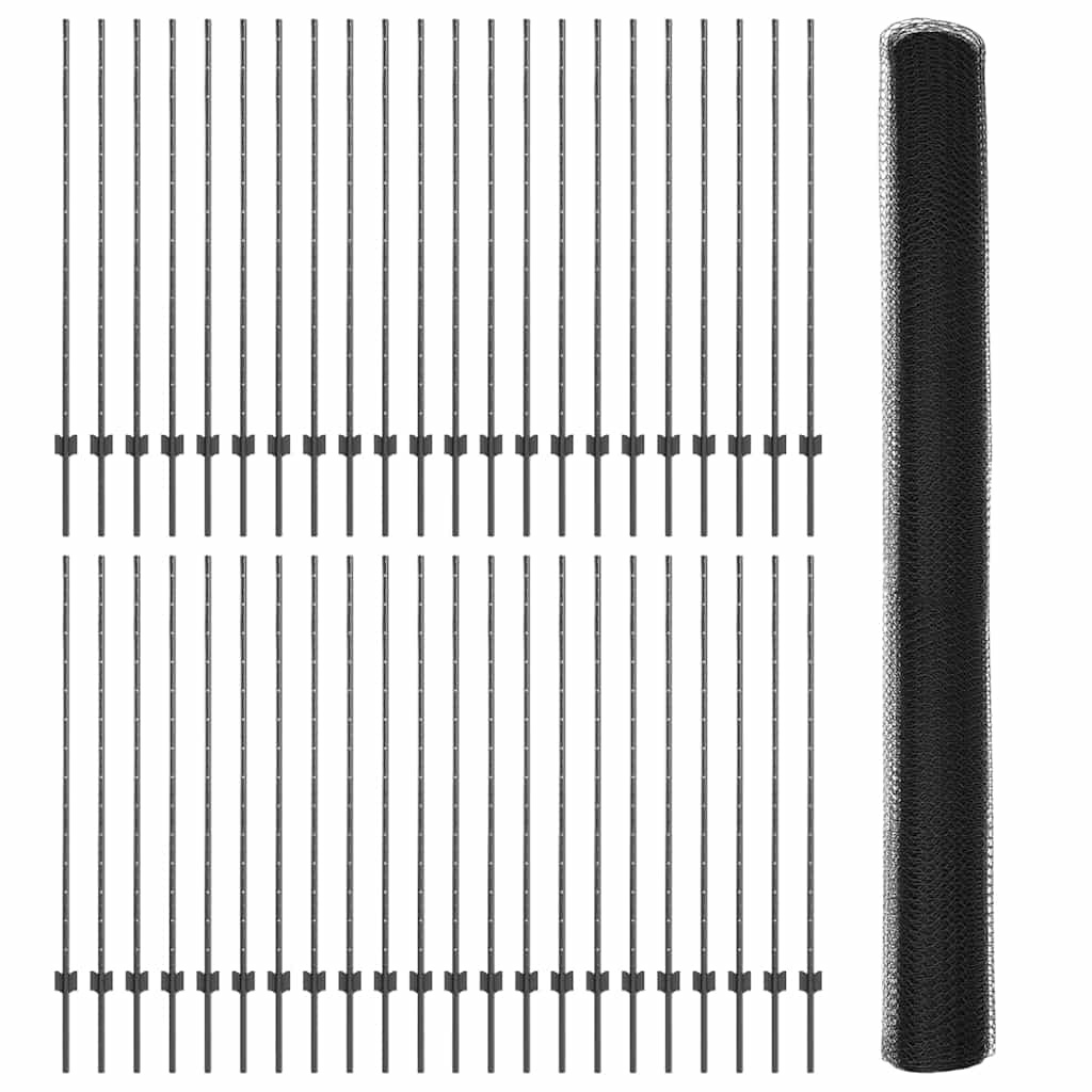 Hatszögletű kerítés oszlopokkal 100 x 1,4 m PVC-bevonatos acél