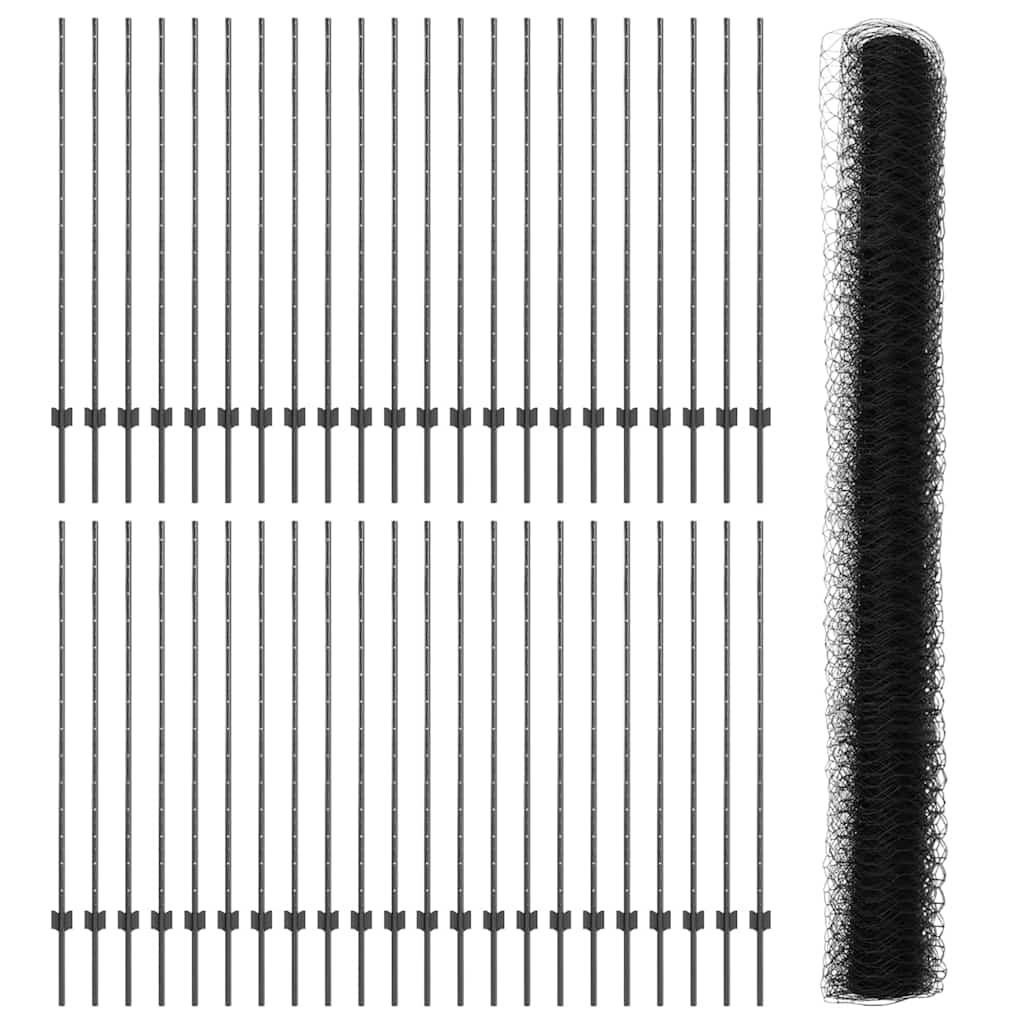Hatszögletű kerítés oszlopokkal 100 x 1,4 m PVC-bevonatos acél