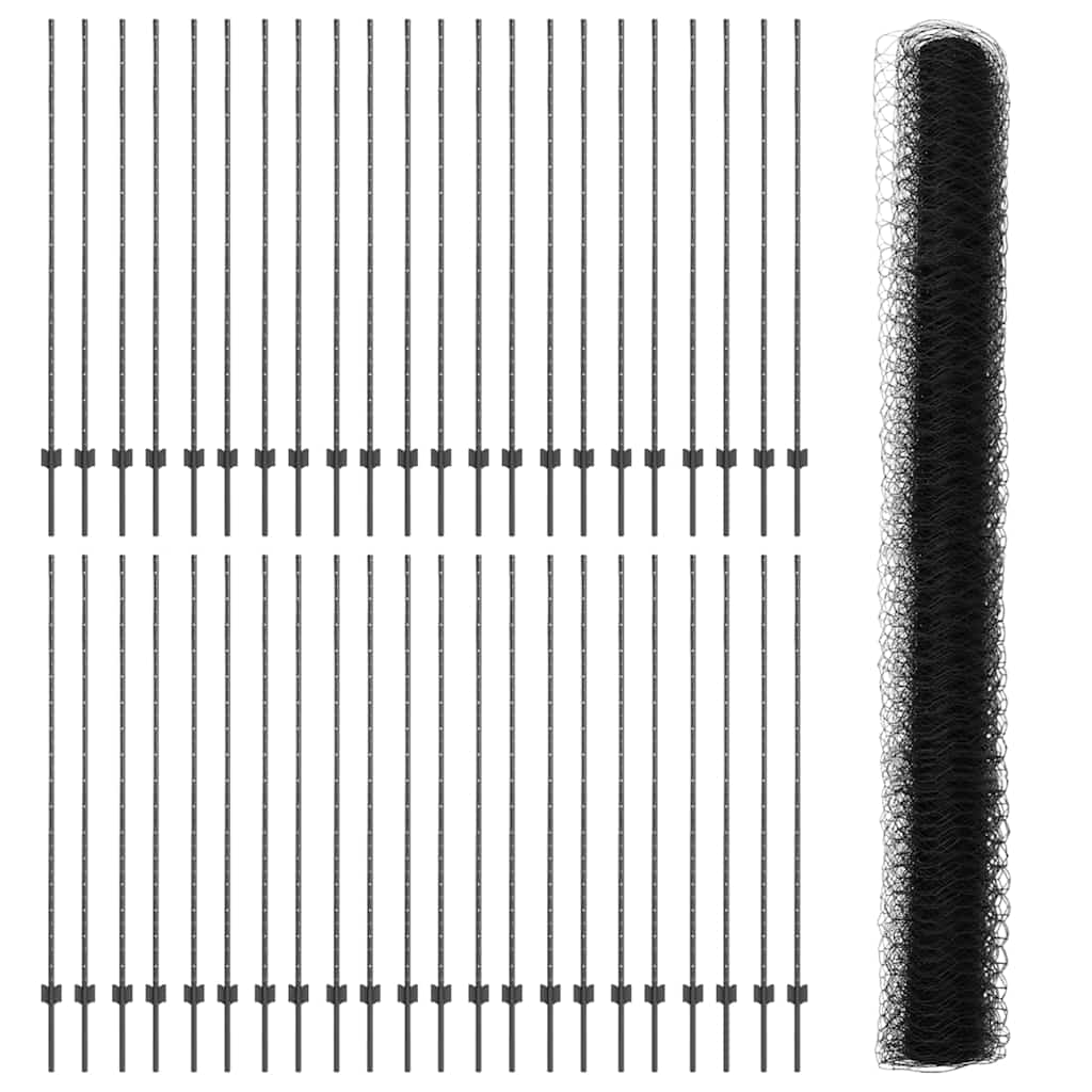 Hatszögletű kerítés oszlopokkal 100 x 1,5 m PVC-bevonatos acél