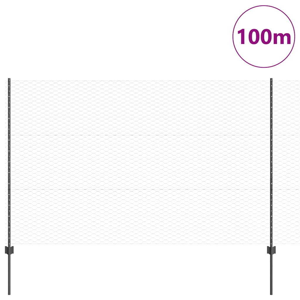 Hatszögletű kerítés oszlopokkal 100 x 1,5 m PVC-bevonatos acél