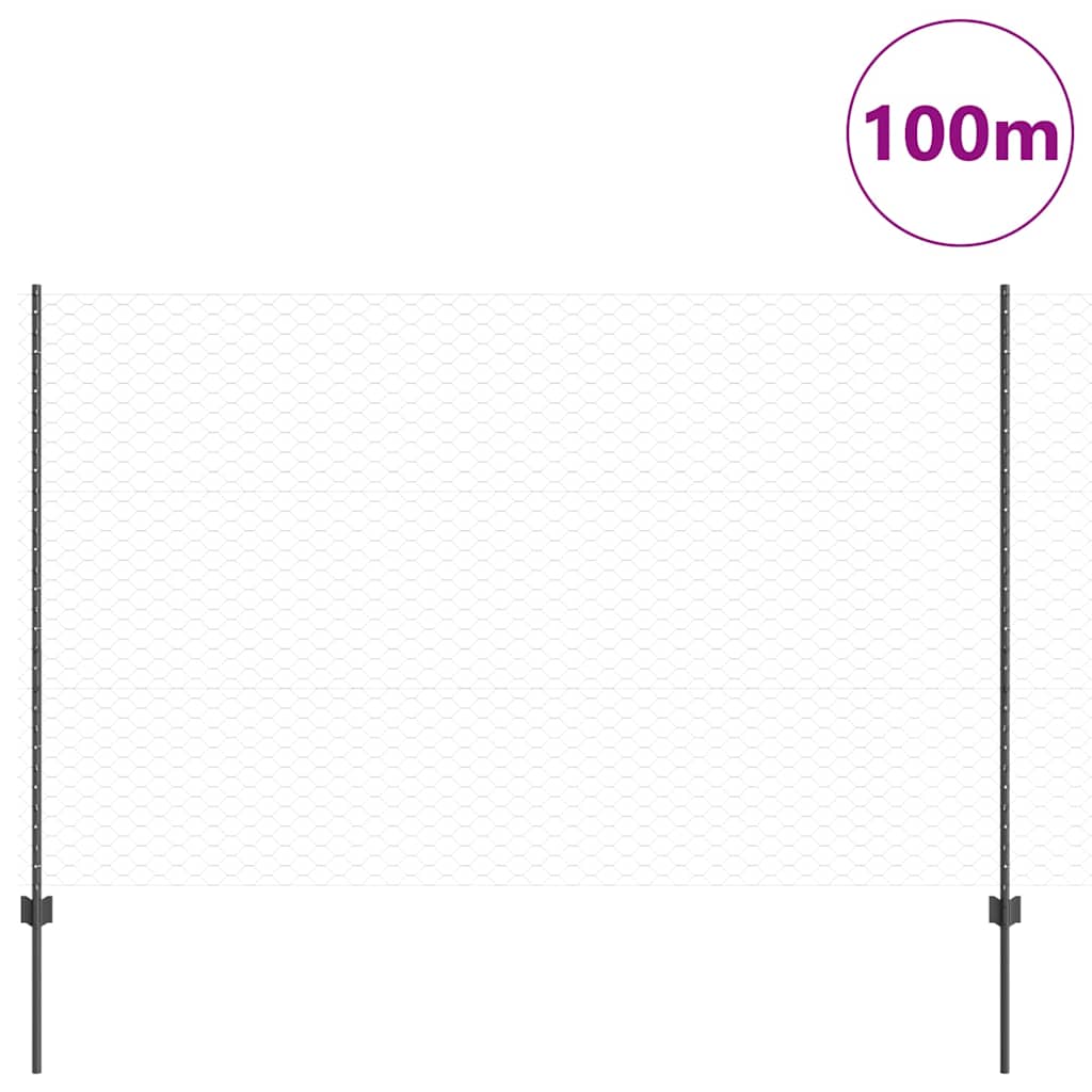 Hatszögletű kerítés oszlopokkal 100 x 1,5 m PVC-bevonatos acél