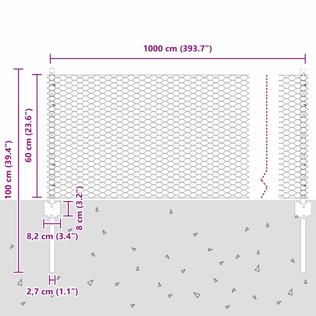 Hatszögletű kerítés oszlopokkal 10 x 0,6 m Horganyzott Acél
