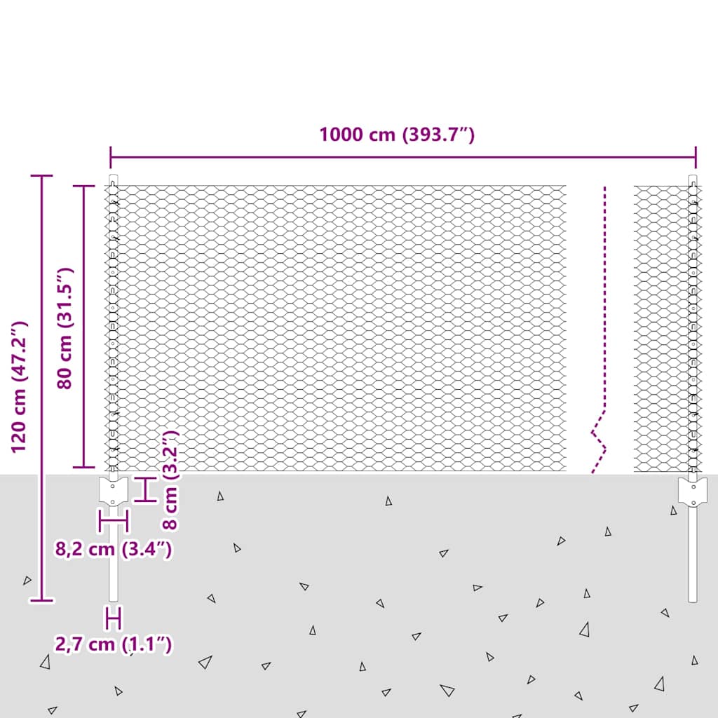 Hatszögletű kerítés oszlopokkal 10 x 0,8 m Horganyzott Acél