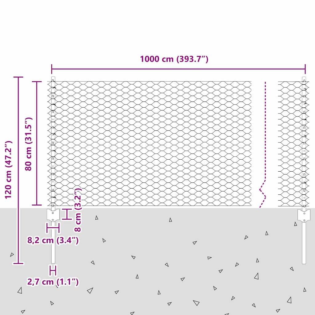 Hatszögletű kerítés oszlopokkal 10 x 0,8 m Horganyzott Acél
