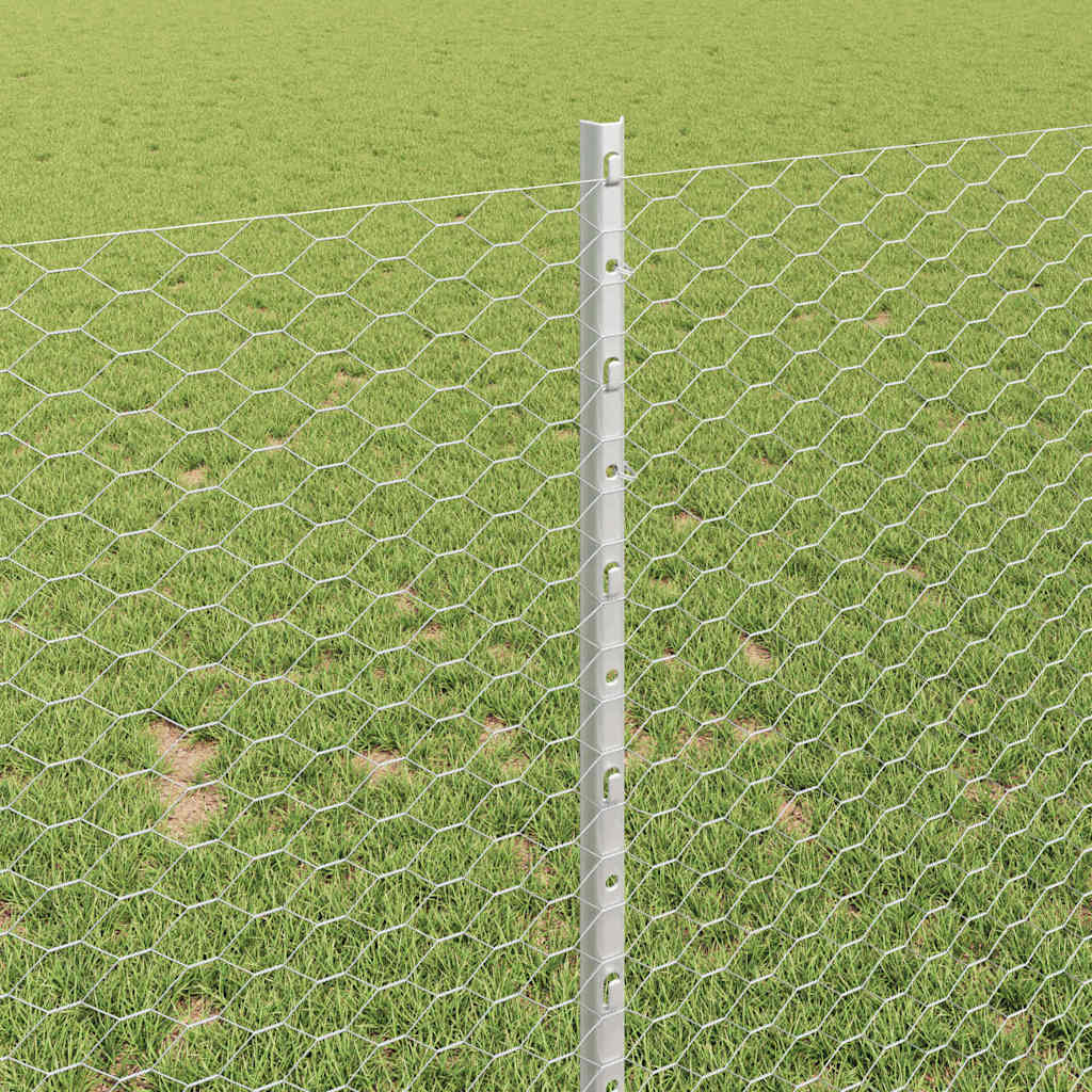 Hatszögletű kerítés oszlopokkal 10 x 1 m Horganyzott Acél Ezüst