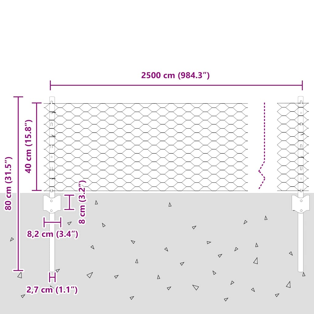 Hatszögletű kerítés oszlopokkal 25 x 0,4 m Horganyzott Acél