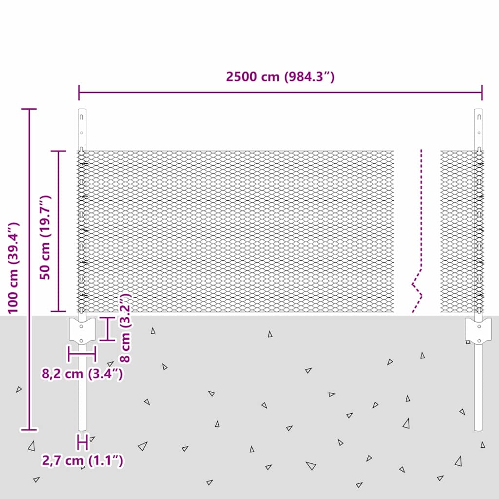 Hatszögletű kerítés oszlopokkal 25 x 0,5 m Horganyzott Acél