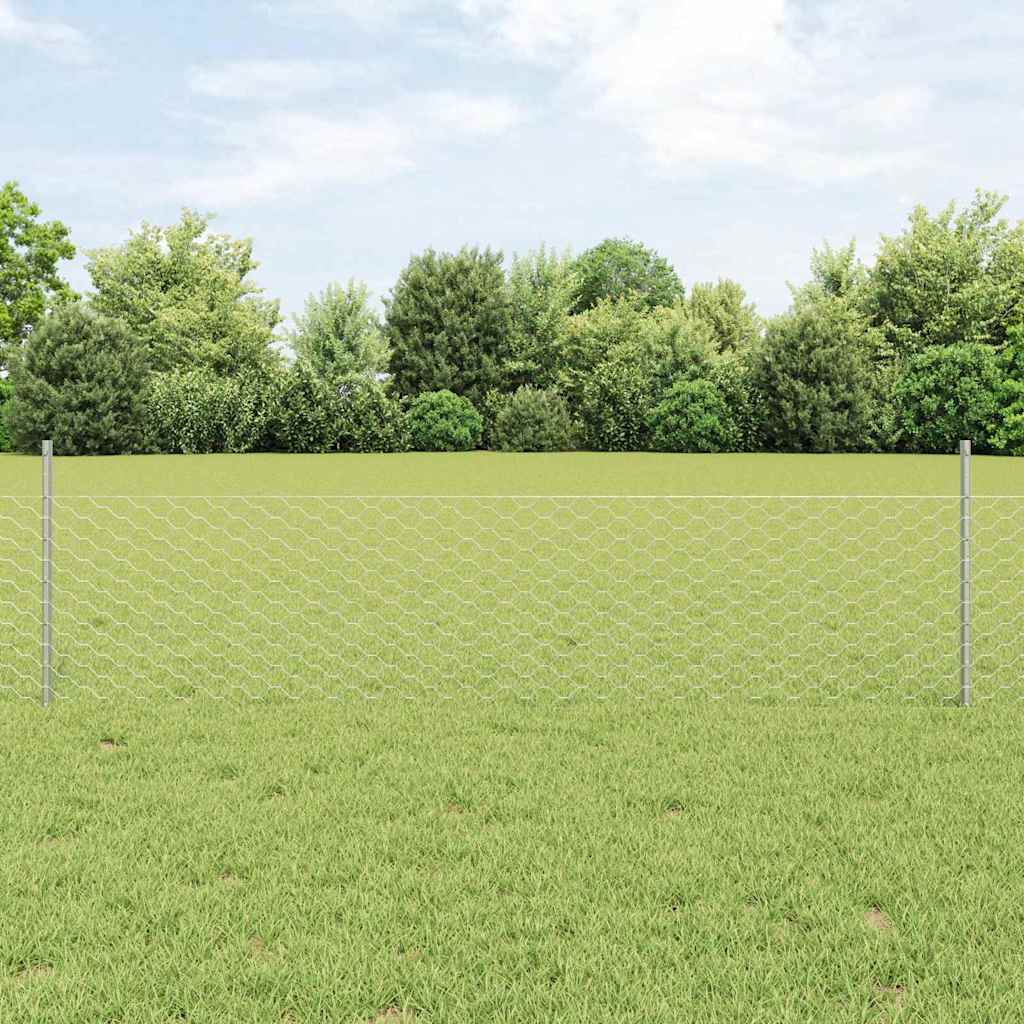 Hatszögletű kerítés oszlopokkal 25 x 0,5 m Horganyzott Acél