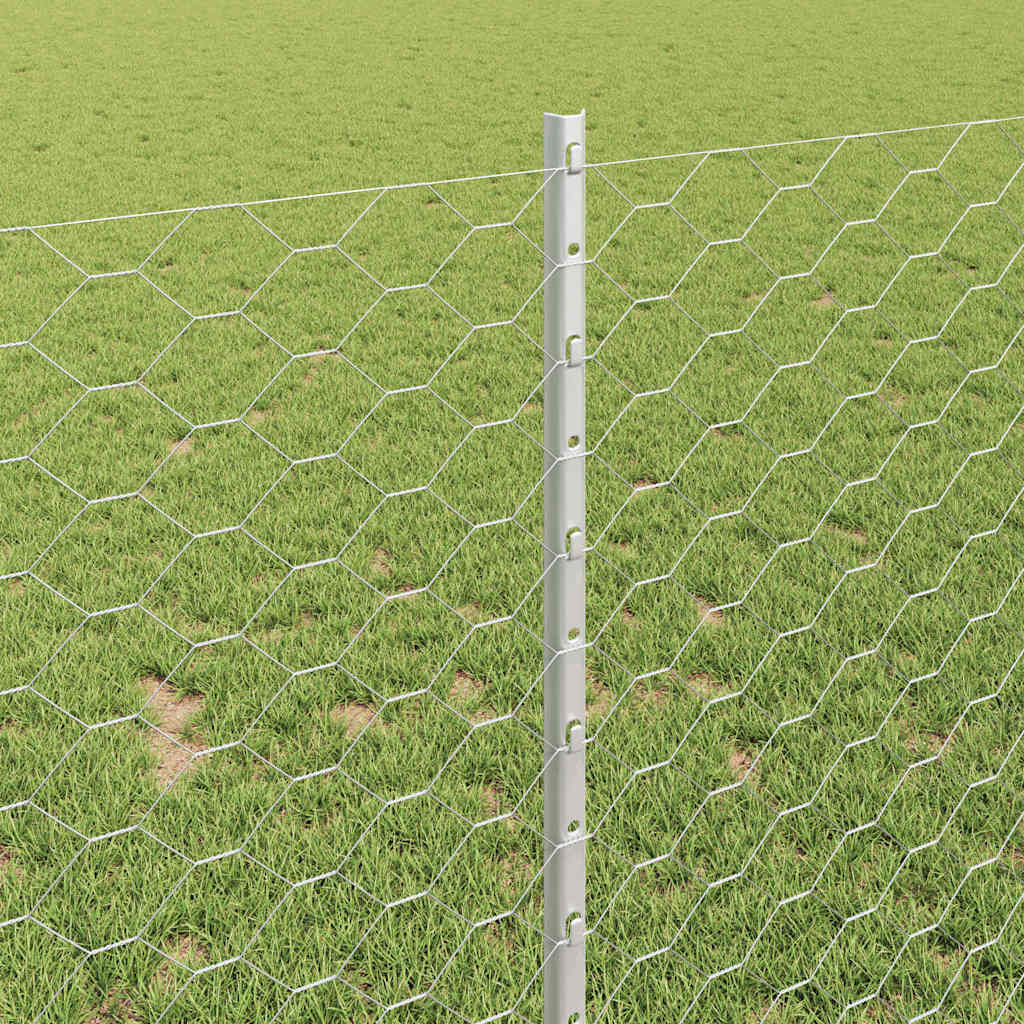 Hatszögletű kerítés oszlopokkal 25 x 1 m Horganyzott Acél Ezüst