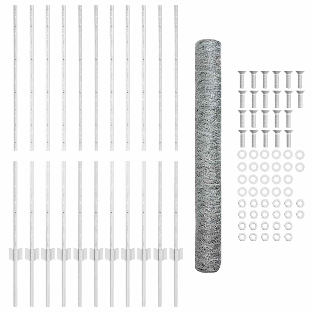 Hatszögletű kerítés oszlopokkal 25 x 1,2 m Horganyzott Acél