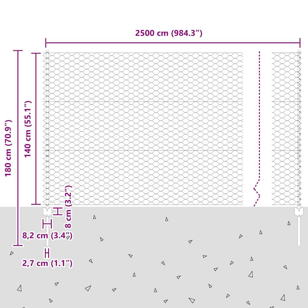 Hatszögletű kerítés oszlopokkal 25 x 1,4 m Horganyzott Acél
