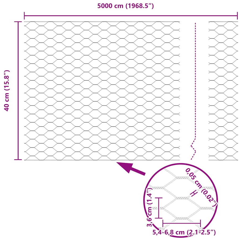 Hatszögletű kerítés oszlopokkal 50 x 0,4 m Horganyzott Acél