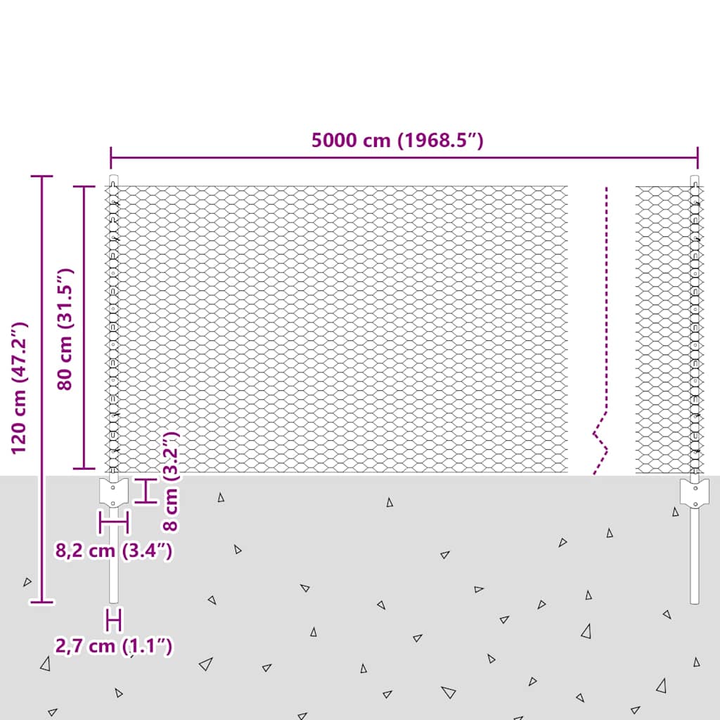 Hatszögletű kerítés oszlopokkal 50 x 0,8 m Horganyzott Acél