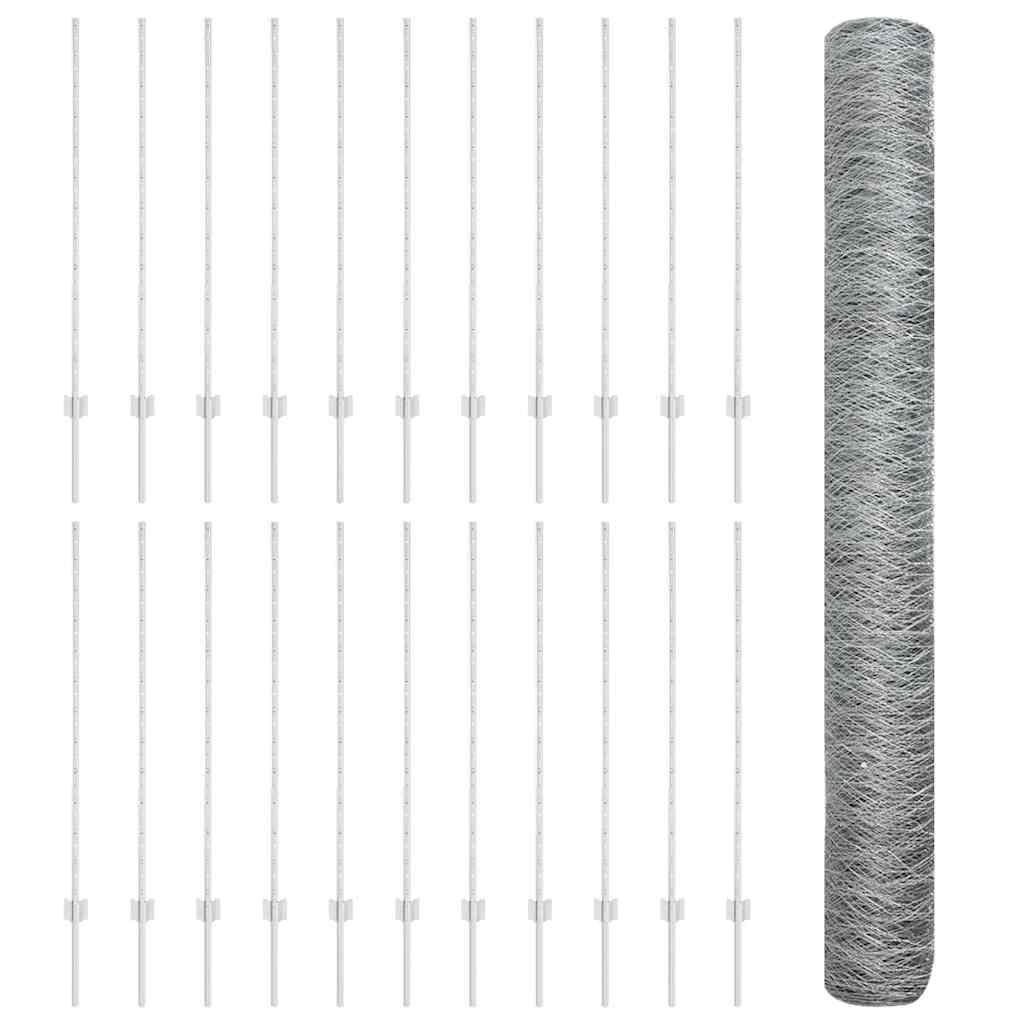 Hatszögletű kerítés oszlopokkal 50 x 1,2 m Horganyzott Acél