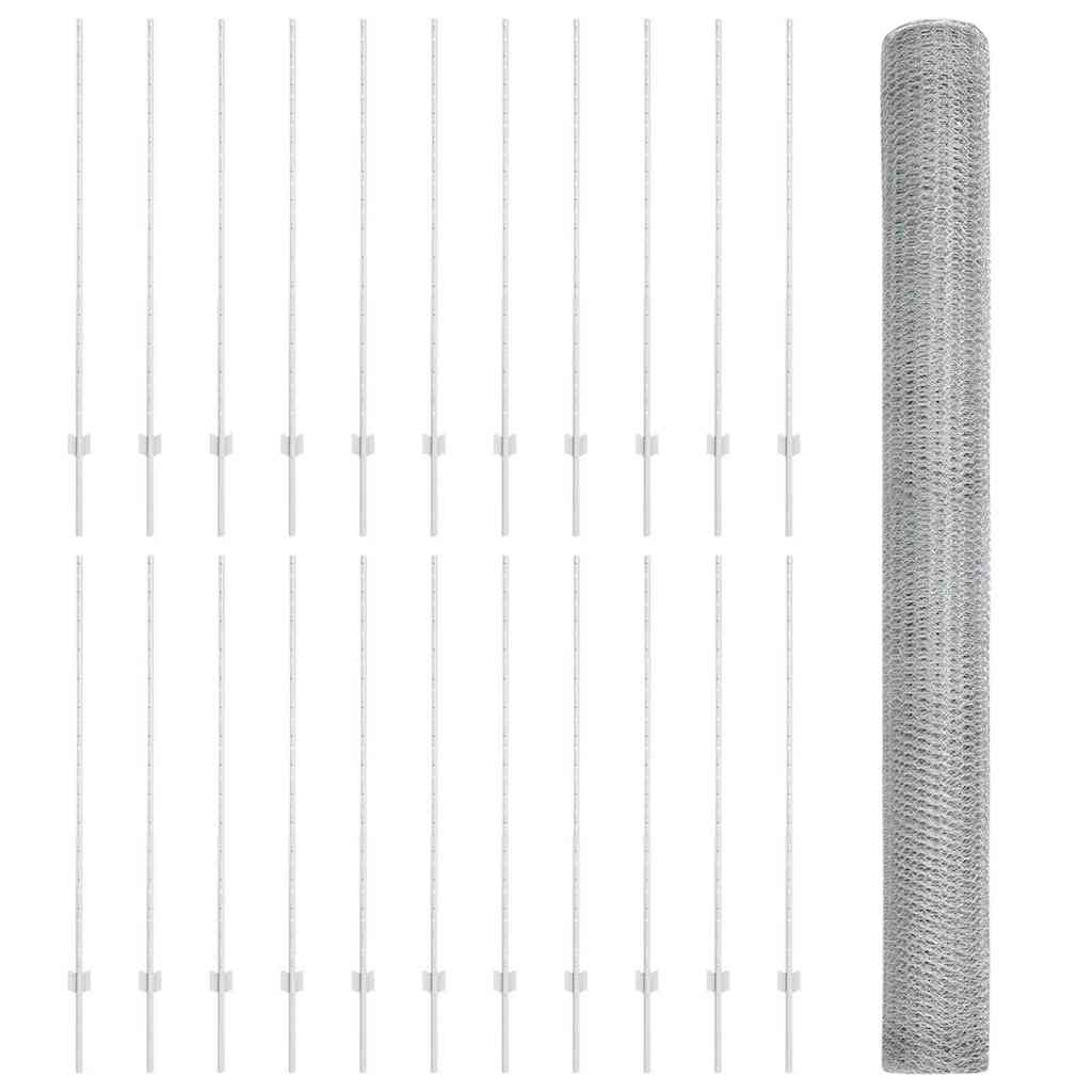 Hatszögletű kerítés oszlopokkal 50 x 1,4 m Horganyzott Acél