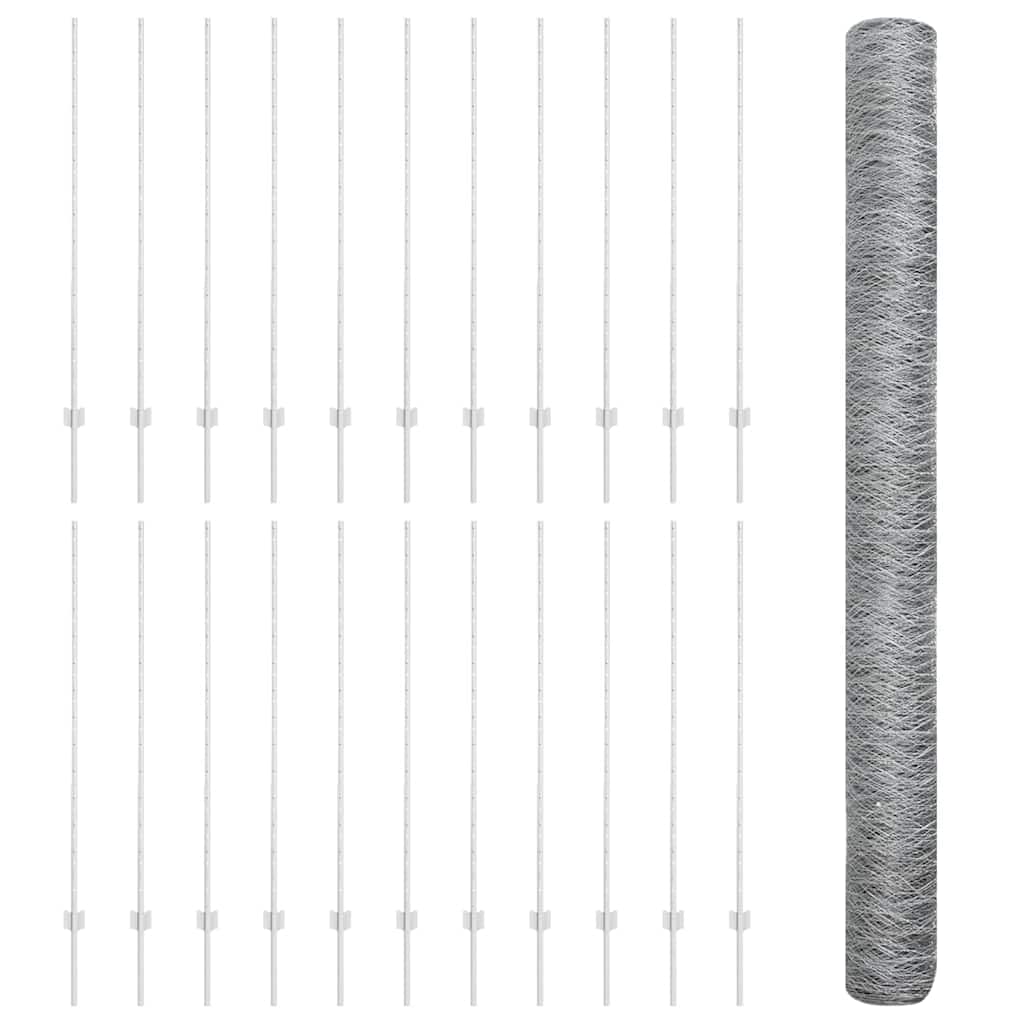 Hatszögletű kerítés oszlopokkal 50 x 1,4 m Horganyzott Acél