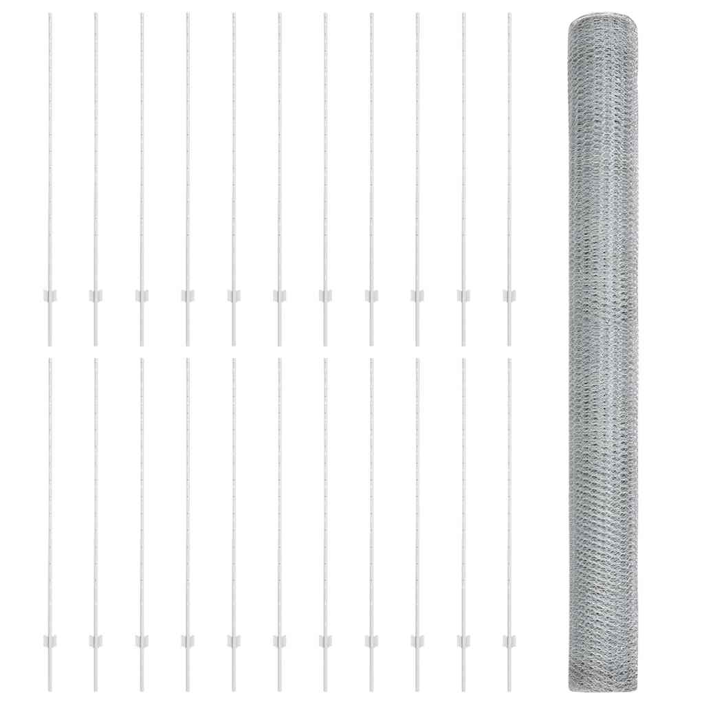 Hatszögletű kerítés oszlopokkal 50 x 1,6 m Horganyzott Acél