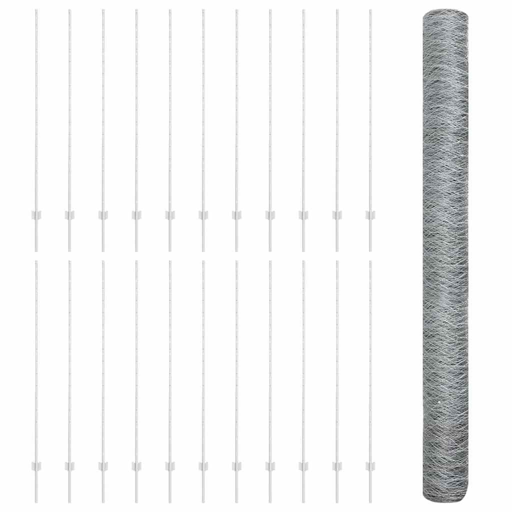 Hatszögletű kerítés oszlopokkal 50 x 1,6 m Horganyzott Acél