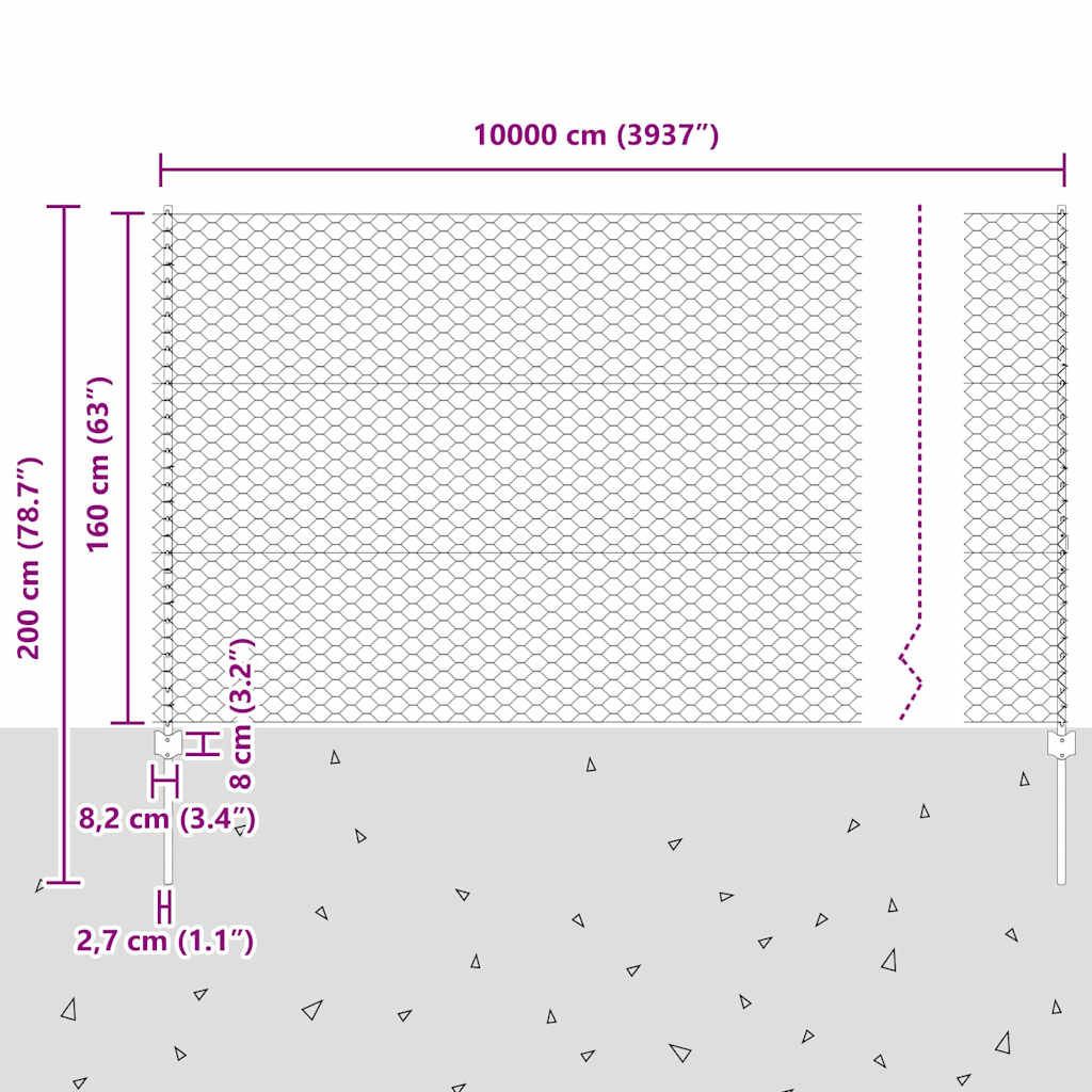 Hatszögletű kerítés oszlopokkal 100 x 1,6 m Horganyzott Acél
