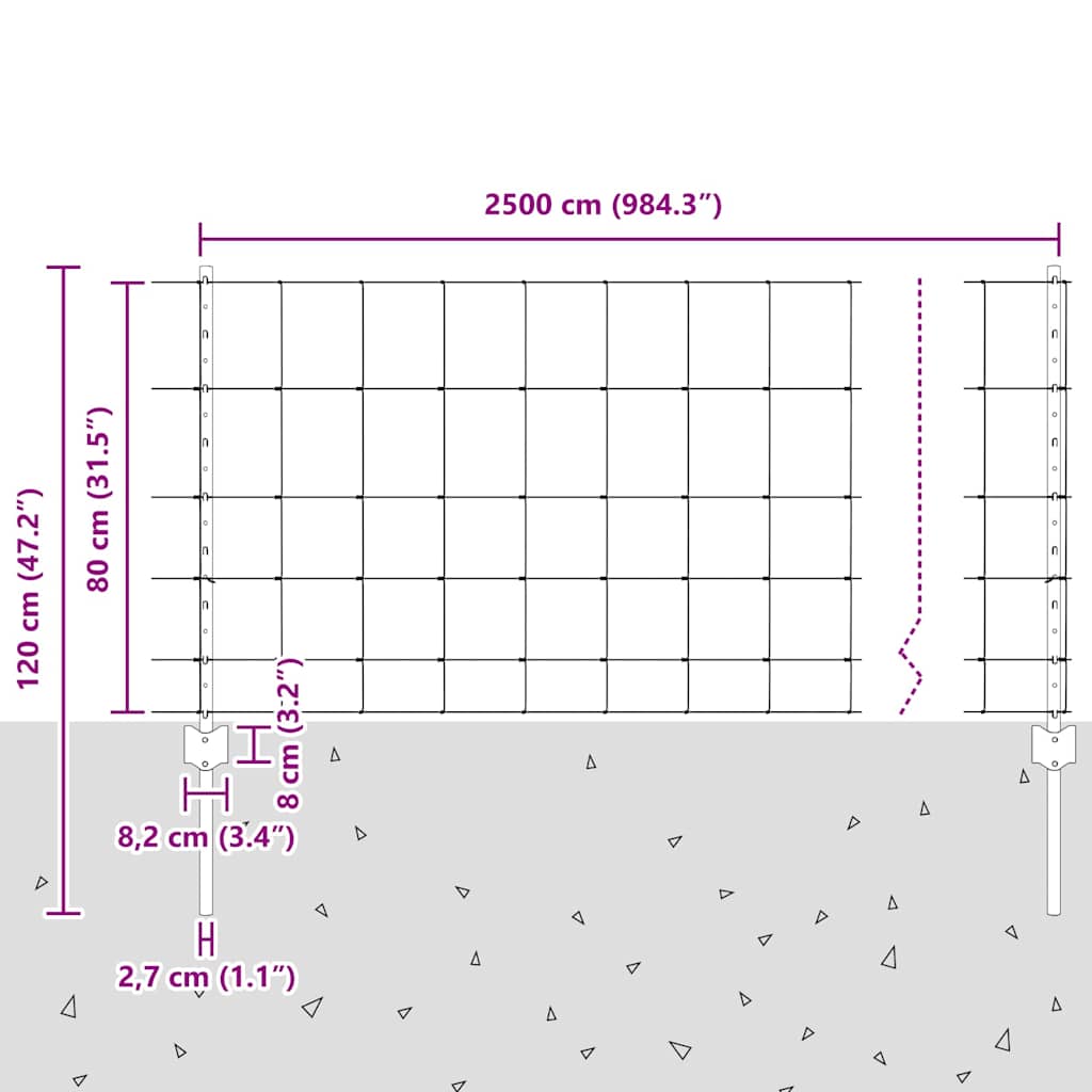 Kültéri vadkerítés oszloppal 25 x 0,8 m Horganyzott Acél Ezüst