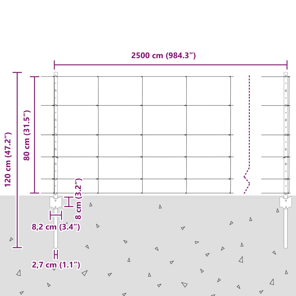 Kültéri vadkerítés oszloppal 25 x 0,8 m Horganyzott Acél Ezüst