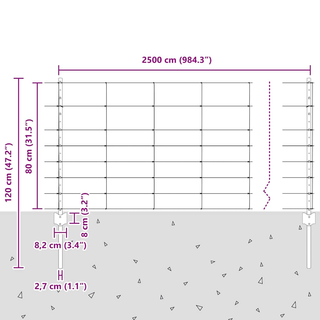 Kültéri vadkerítés oszloppal 25 x 0,8 m Horganyzott Acél Ezüst