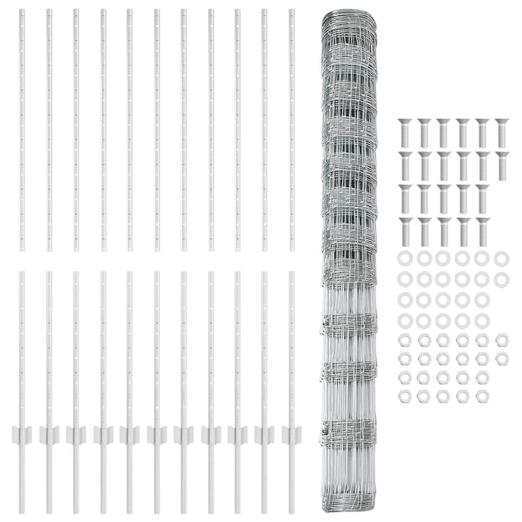 Kültéri vadkerítés oszloppal 25 x 1,4 m Horganyzott Acél Ezüst