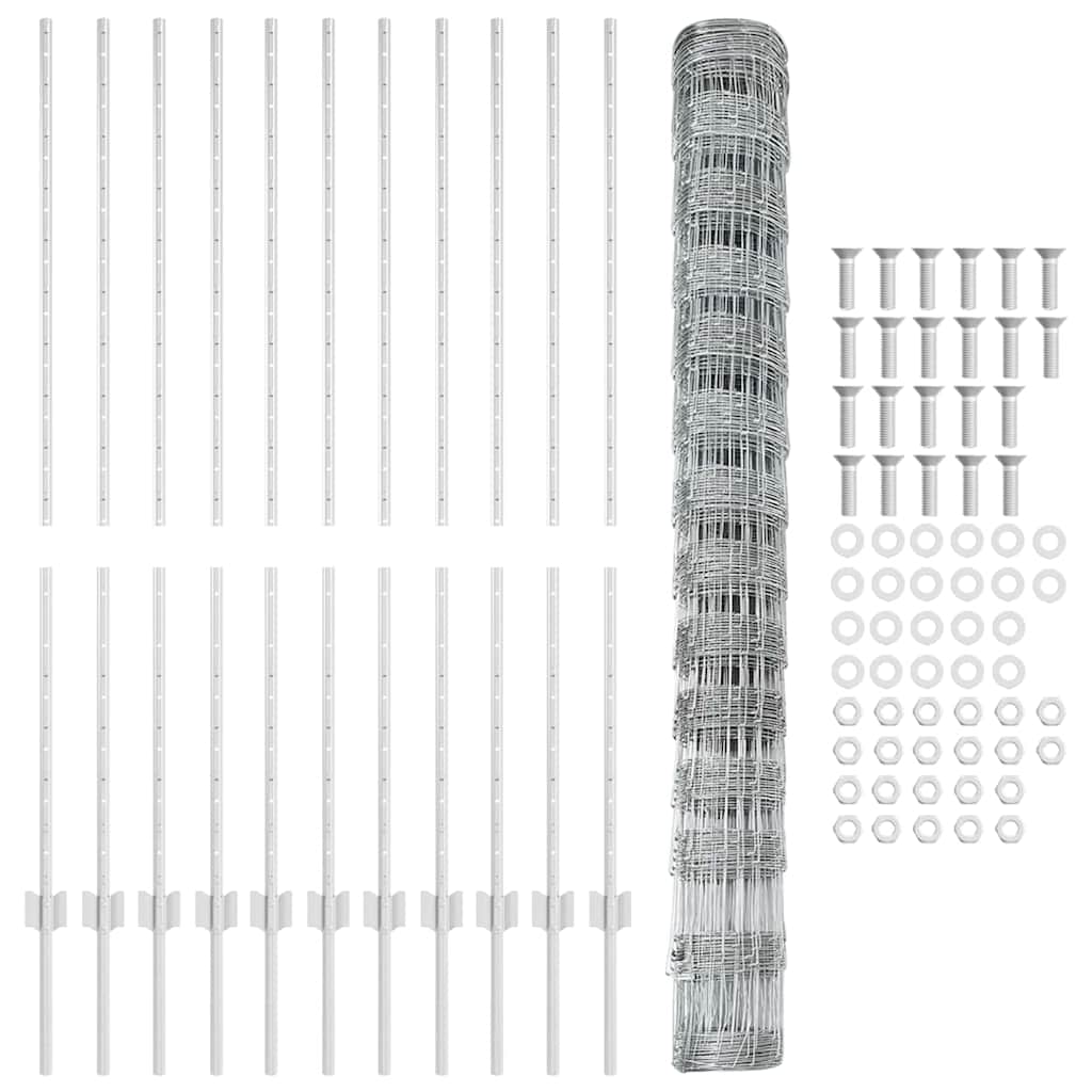 Kültéri vadkerítés oszloppal 25 x 1,4 m Horganyzott Acél Ezüst