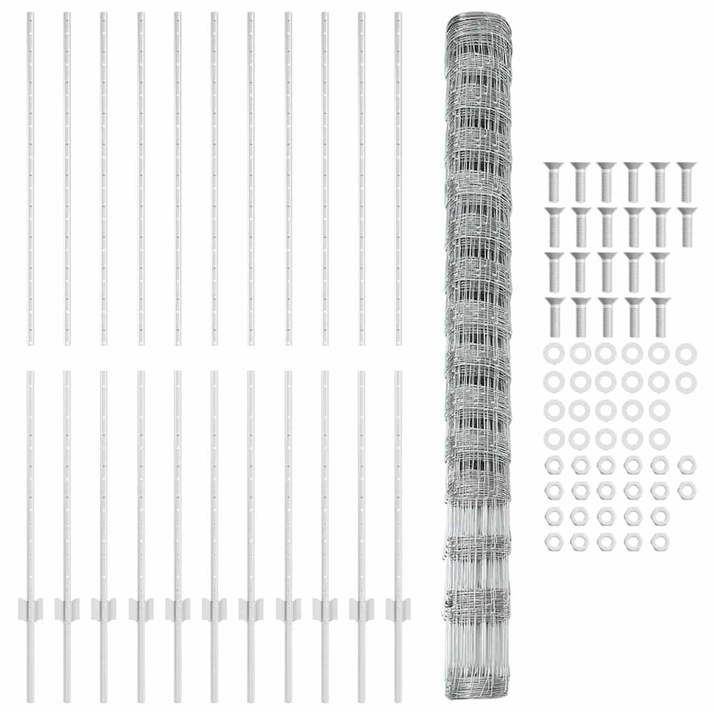 Kültéri vadkerítés oszloppal 25 x 1,6 m Horganyzott Acél Ezüst