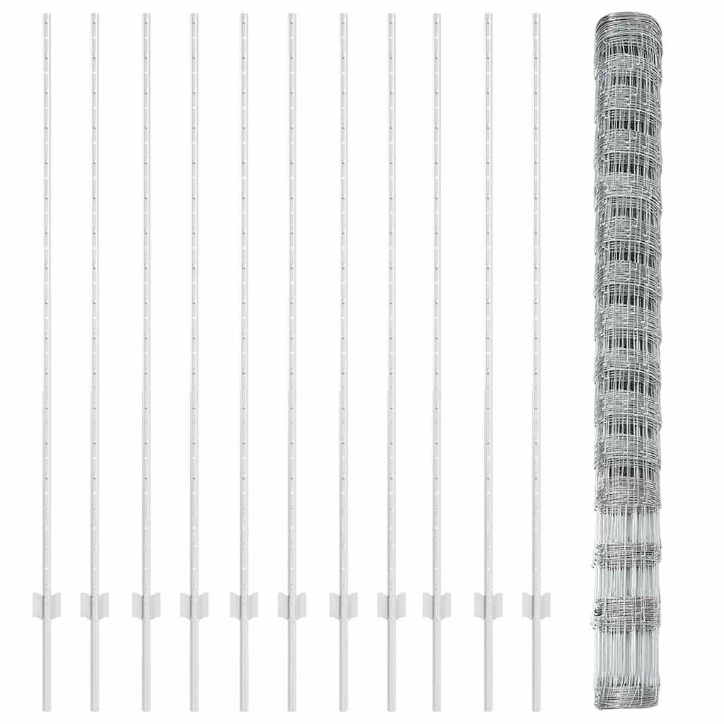 Kültéri vadkerítés oszloppal 25 x 1,6 m Horganyzott Acél Ezüst