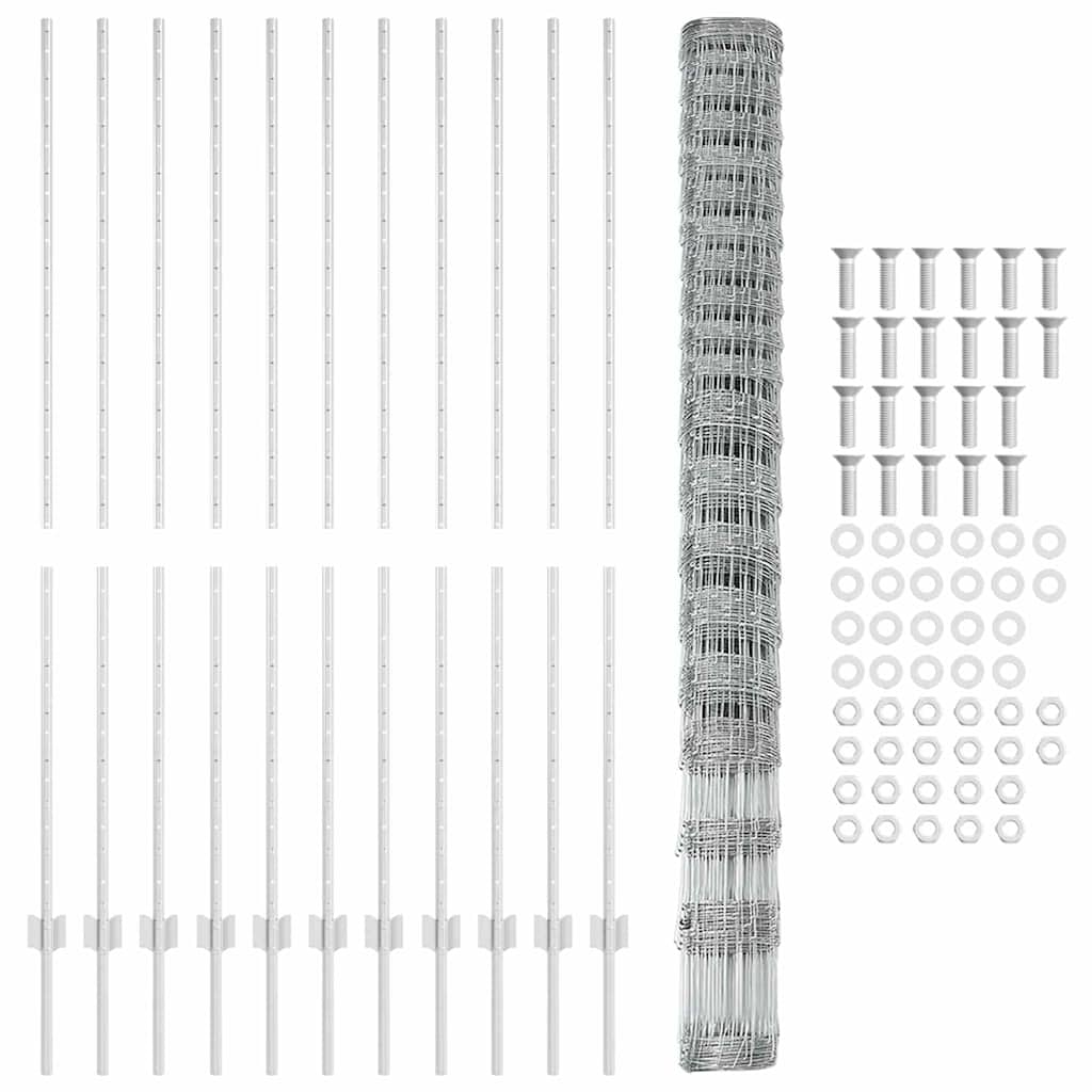Kültéri vadkerítés oszloppal 25 x 1,6 m Horganyzott Acél Ezüst