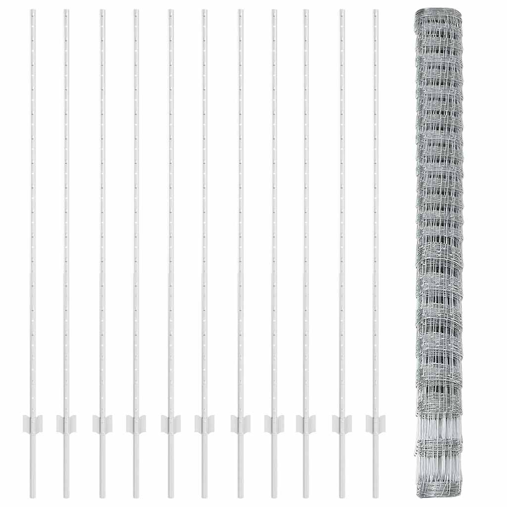 Kültéri vadkerítés oszloppal 25 x 1,6 m Horganyzott Acél Ezüst