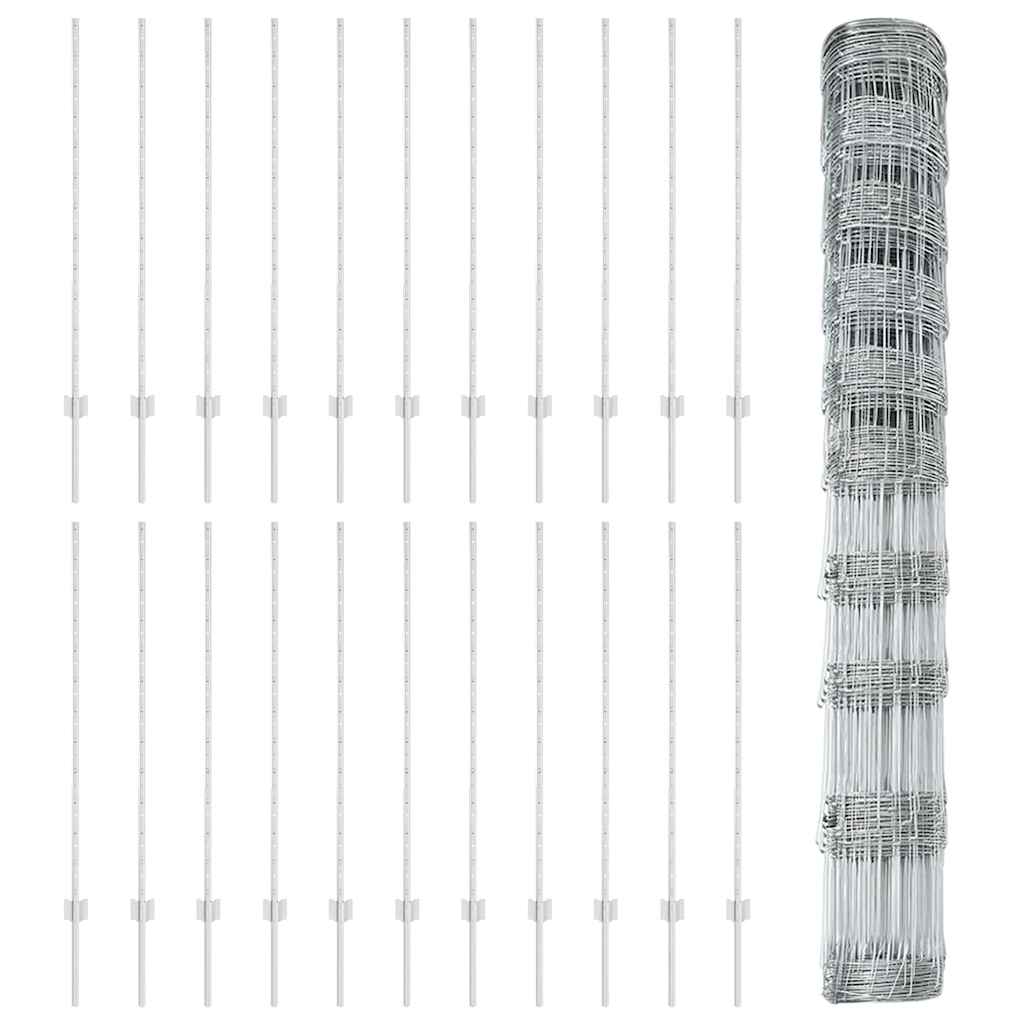 Kültéri vadkerítés oszloppal 50 x 1,2 m Horganyzott Acél Ezüst