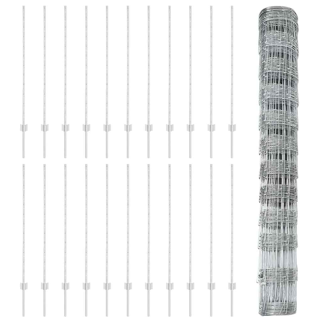 Kültéri vadkerítés oszloppal 50 x 1,2 m Horganyzott Acél Ezüst