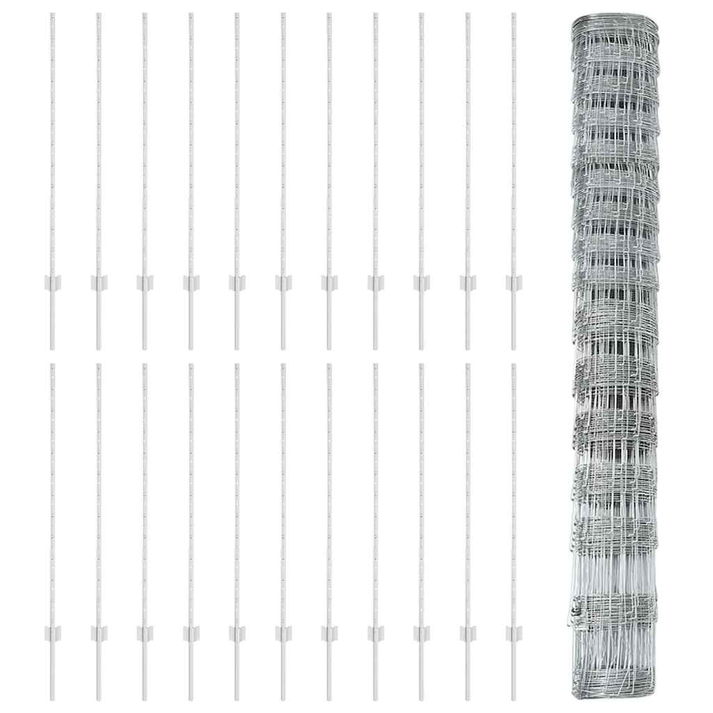 Kültéri vadkerítés oszloppal 50 x 1,2 m Horganyzott Acél Ezüst