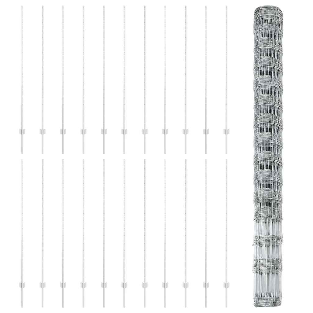 Kültéri vadkerítés oszloppal 50 x 1,6 m Horganyzott Acél Ezüst