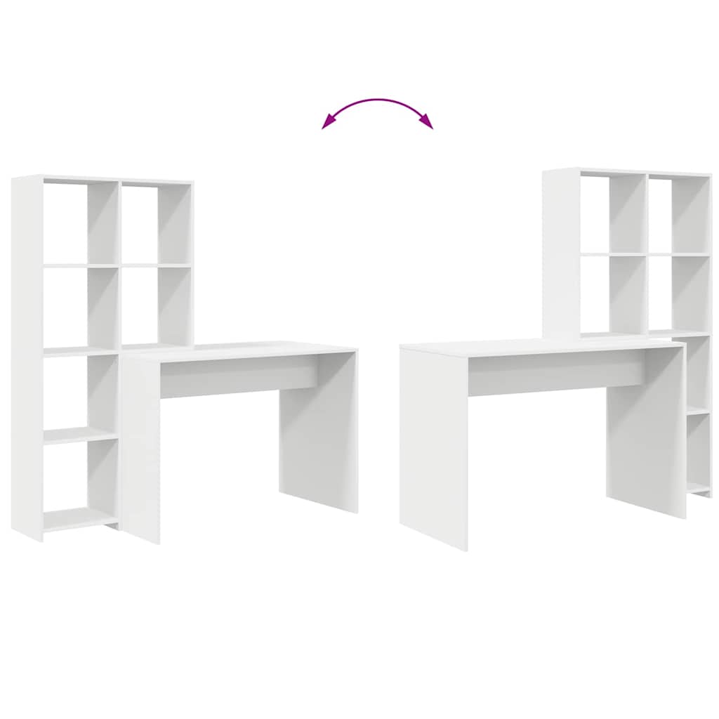 Asztal polcokkal tárolóval Fehér 138,5 x 55 x 143 cm Szerelt Fa