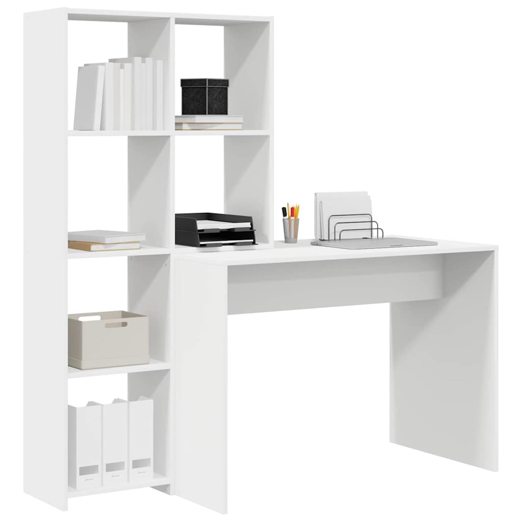 Asztal polcokkal tárolóval Fehér 138,5 x 55 x 143 cm Szerelt Fa