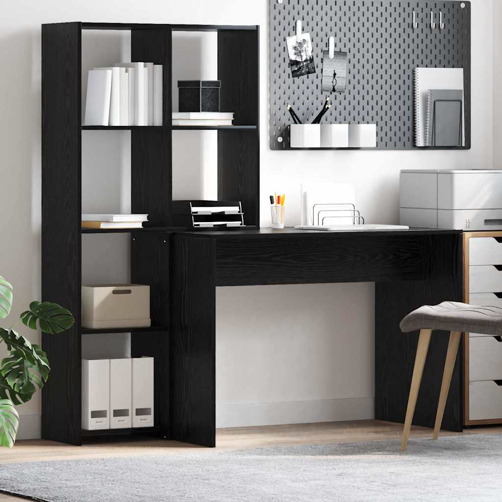 Asztal polcokkal Fekete tölgy 138,5 x 55 x 143 cm Szerelt Fa