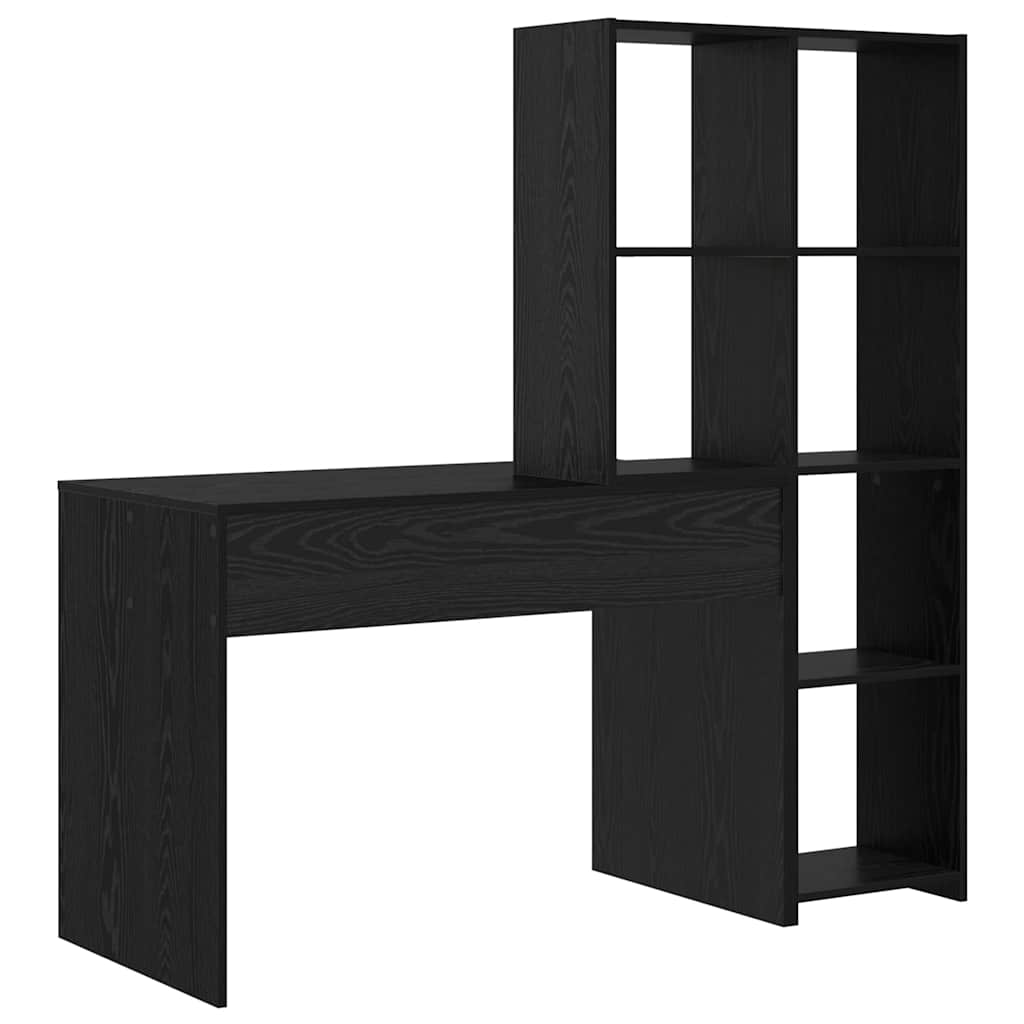 Asztal polcokkal Fekete tölgy 138,5 x 55 x 143 cm Szerelt Fa