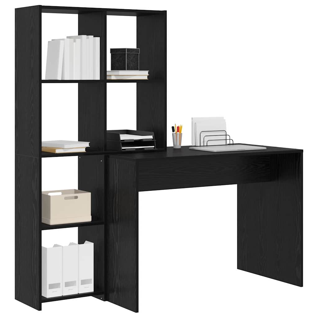 Asztal polcokkal Fekete tölgy 138,5 x 55 x 143 cm Szerelt Fa