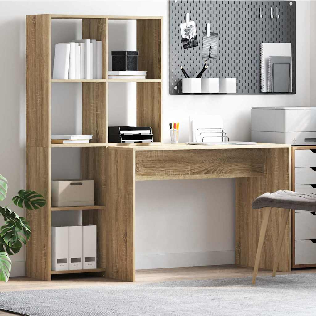 Asztal polcokkal Sonoma tölgy 138,5 x 55 x 143 cm Szerelt Fa