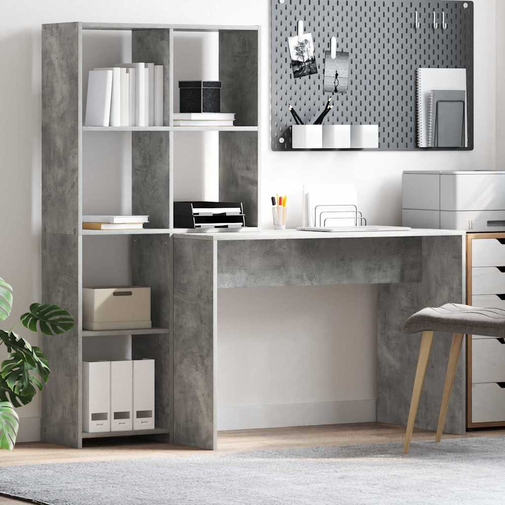 Asztal polcokkal Beton Szürke 138,5 x 55 x 143 cm Szerelt Fa