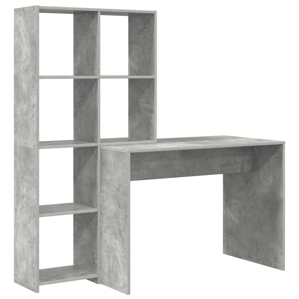 Asztal polcokkal Beton Szürke 138,5 x 55 x 143 cm Szerelt Fa