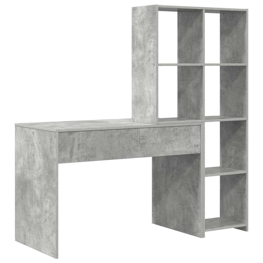 Asztal polcokkal Beton Szürke 138,5 x 55 x 143 cm Szerelt Fa